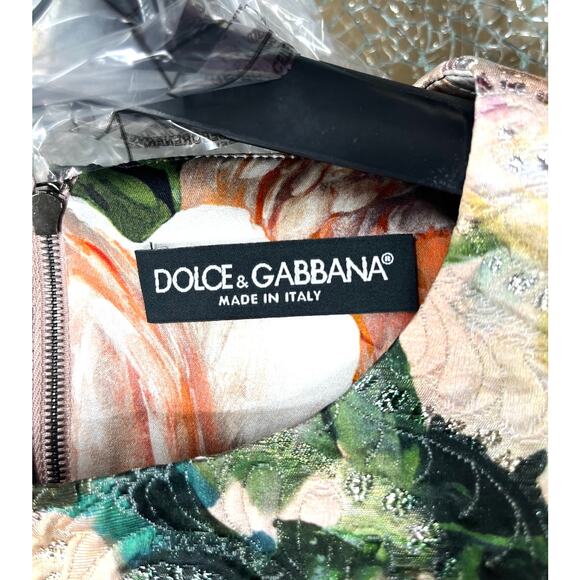 NWT DOLCE & GABBANA Metallic Floral-Print Cotton-Blend Brocade Mini Dress 42 M - Picture 11 of 14